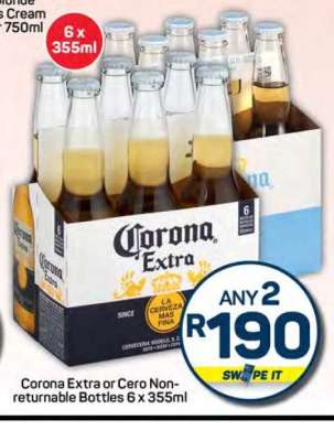 Corona Extra or Cero Non-returnable Bottles 6 x 355ml