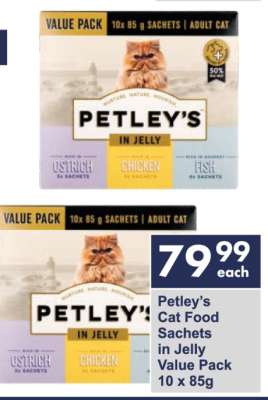 Petley’s Cat Food Sachets in Jelly Value Pack 10 x 85g
