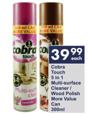 Cobra Touch 5 in 1 Multi-surface Cleaner / Wood Polish