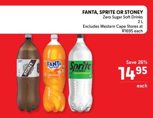 Fanta, Sprite or Stoney Zero Sugar Soft Drinks