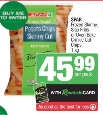 SPAR Frozen Skinny, Slap Fries or Oven Bake Crinkle Cut Chips