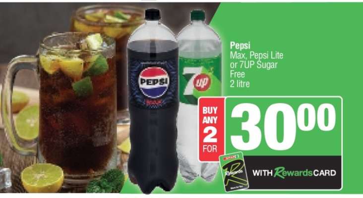 Pepsi Max, Pepsi Lite or 7UP Sugar Free