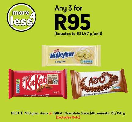 NESTLÉ Milkybar, Aero or KitKat Chocolate Slabs