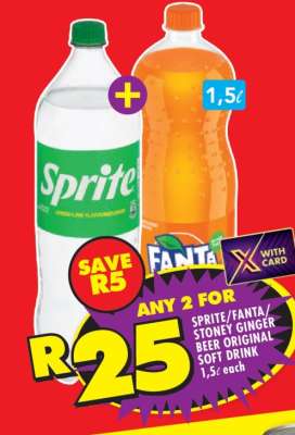 Sprite/Fanta/Stoney Ginger Beer Original Soft Drink 1.5l each