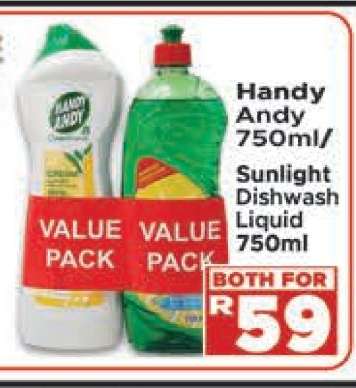 Handy Andy 750ml / Sunlight Dishwash Liquid 750ml