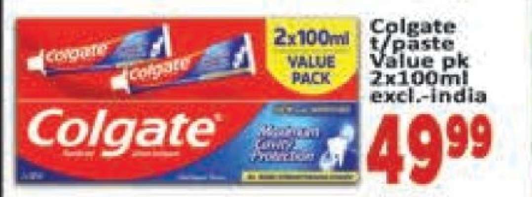 Colgate t/paste Value pk 2x100ml excl.-india