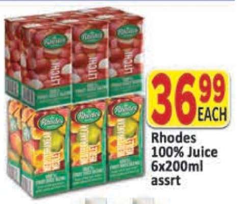 Rhodes 100% Juice 6x200ml assrt