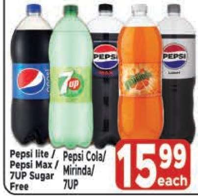 Pepsi lite / Pepsi Max / 7UP Sugar Free / Pepsi Cola / Mirinda / 7UP