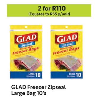 GLAD Freezer Zipseal Large Bag 10's