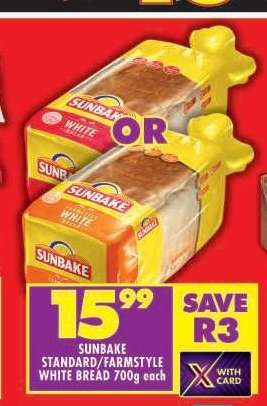 SUNBAKE STANDARD/FARMSTYLE WHITE BREAD 700g