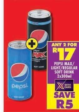 PEPSI MAX/LIGHT/REGULAR SOFT DRINK 2x300ml