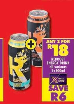 REBOOST ENERGY DRINK all variants 2x500ml