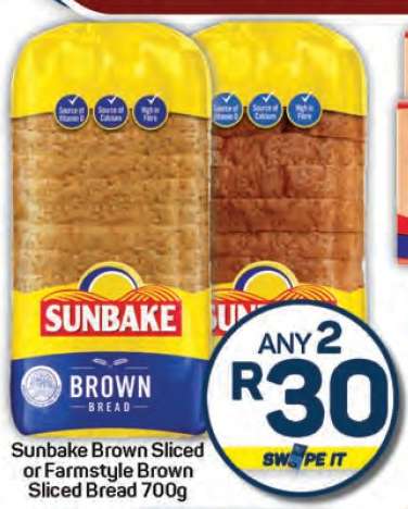 Sunbake Brown Sliced or Farmstyle Brown Sliced Bread 700g