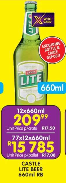 CASTLE LITE BEER 660ml RB