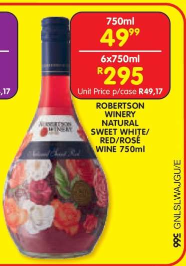 ROBERTSON WINERY NATURAL SWEET WHITE/RED/ROSÉ WINE 750ml