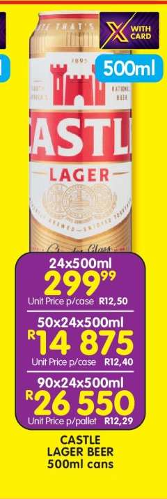 CASTLE LAGER BEER 500ml cans