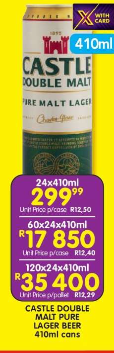 CASTLE DOUBLE MALT PURE LAGER BEER 410ml cans
