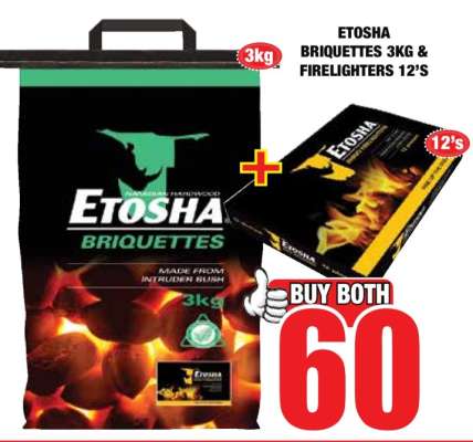 ETOSHA Briquettes 3kg & Firelighters 12's