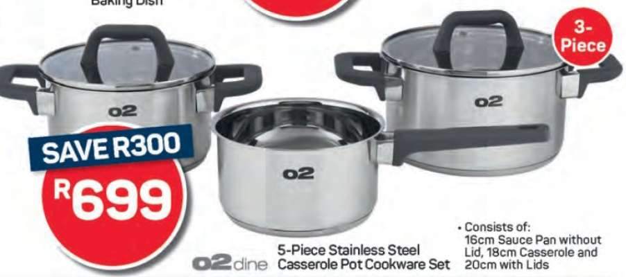 5-Piece Stainless Steel Casserole Pot Cookware Set