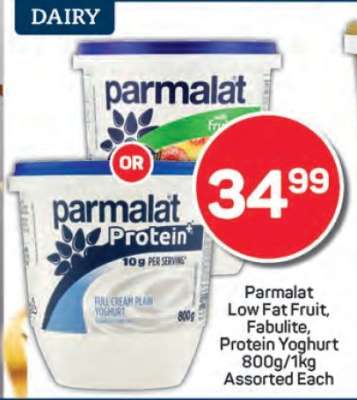 Parmalat Low Fat Fruit, Fabulite, Protein Yoghurt