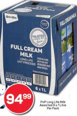 PnP Long Life Milk Assorted 6 x 1 Litre Per Pack