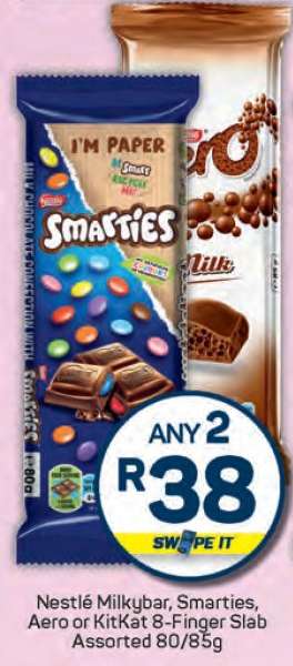 Nestlé Milkybar, Smarties, Aero or KitKat 8-Finger Slab