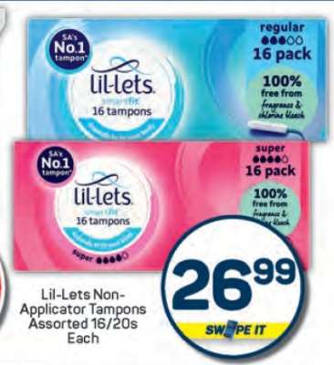 Lil-Lets Non-Applicator Tampons Assorted 16/20s