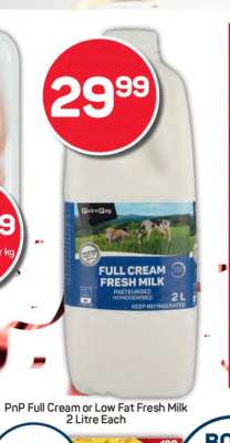 PnP Full Cream or Low Fat Fresh Milk