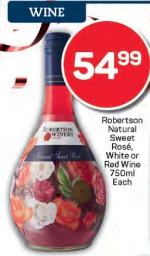 Robertson Natural Sweet Rosé, White or Red Wine 750ml