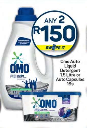 Omo Auto Liquid Detergent 1.5 Litre or Auto Capsules 16s