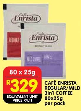 CAFÉ ENRISTA REGULAR/MILD 3in1 COFFEE 80x25g per pack