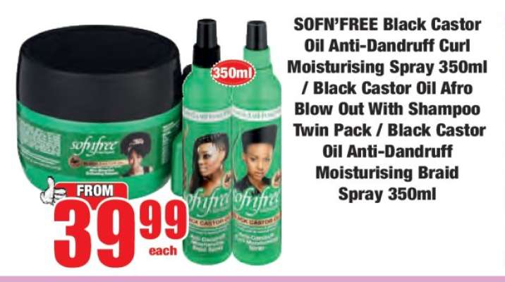 SOFN'FREE Black Castor Oil Anti-Dandruff Curl Moisturising Spray 350ml / Black Castor Oil Afro Blow Out With Shampoo Twin Pack / Black Castor Oil Anti-Dandruff Moisturising Braid Spray 350ml