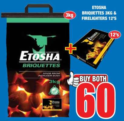 ETOSHA Briquettes 3kg & Firelighters 12's