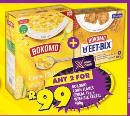 Bokomo Corn Flakes Cereal 1kg + Weet-Bix Cereal 900g