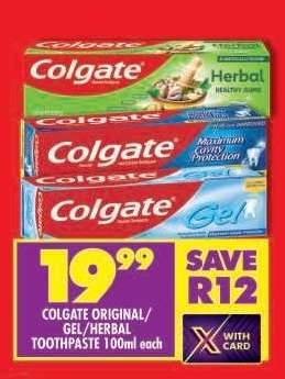 COLGATE ORIGINAL/GEL/HERBAL TOOTHPASTE 100ml each