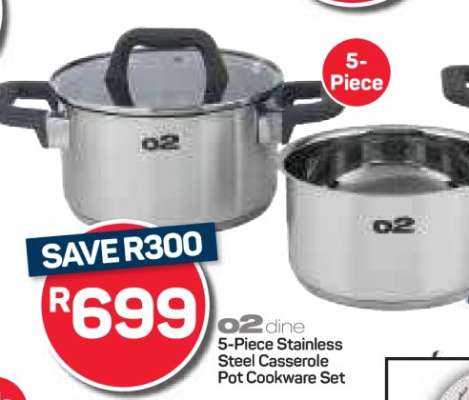 o2dine 5-Piece Stainless Steel Casserole Pot Cookware Set