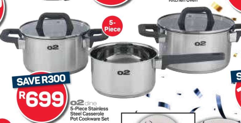 o2 dine 5-Piece Stainless Steel Casserole Pot Cookware Set