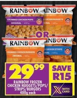 RAINBOW FROZEN CHICKEN NUGGETS/POPS/STRIPS/BURGERS
