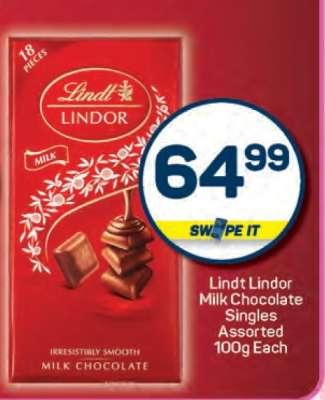 Lindt Lindor Milk Chocolate Singles Assorted 100g Each