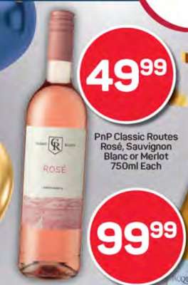 PnP Classic Routes Rosé, Sauvignon Blanc or Merlot 750ml Each