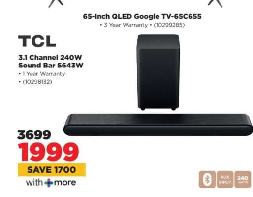 TCL 3.1 Channel 240W Sound Bar S643W