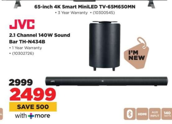 JVC 2.1 Channel 140W Sound Bar TH-N434B