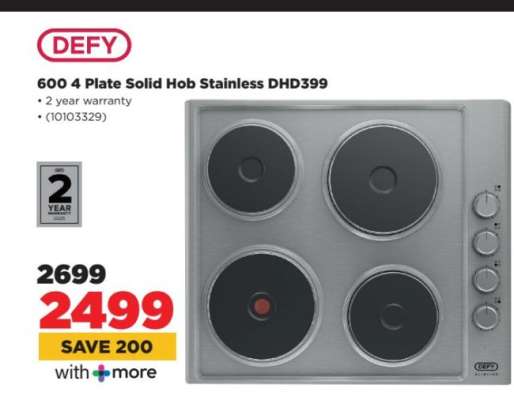 DEFY 600 4 Plate Solid Hob Stainless DHD399