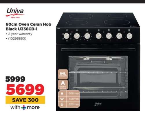 Univa 60cm Oven Ceran Hob Black U336CB-1