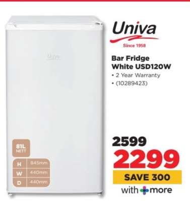Univa Bar Fridge White USD120W