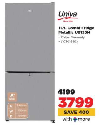 Univa 117L Combi Fridge Metallic UB155M
