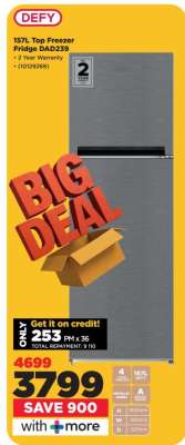 DEFY 157L Top Freezer Fridge DAD239