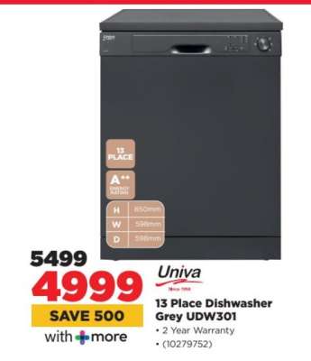 Univa 13 Place Dishwasher Grey UDW301