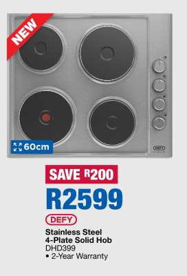 DEFY Stainless Steel 4-Plate Solid Hob
