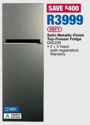 DEFY Satin Metallic-Finish Top-Freezer Fridge